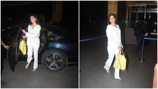 Kiara Advani flies out of Mumbai in a white ensemble, slays airport fashion(HT photos/Varinder Chawla)