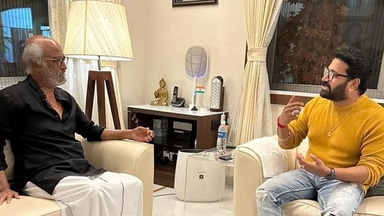  Rajinikanth and Rishab Shetty in Chennai.