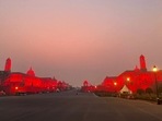 North and South Block illuminated in red lights to mark October as the 'International Dyslexia Awareness Month', in New Delhi on Sunday. (ANI Photo)(ANI) North and South Block illuminated in red lights to mark October as the 'International Dyslexia Awareness Month', in New Delhi on Sunday. (ANI Photo)(ANI)