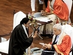 West Bengal chief minister Mamata Banerjee interacts with Chief Justice of India (CJI) Justice UU Lalit at the 14 Convocation ceremony of the West Bengal National University of Juridical Sciences, as Calcutta High Court Chief Justice Prakash Srivastava looks on, in Kolkata on Sunday. (ANI Photo)(Utpal Sarkar) West Bengal chief minister Mamata Banerjee interacts with Chief Justice of India (CJI) Justice UU Lalit at the 14 Convocation ceremony of the West Bengal National University of Juridical Sciences, as Calcutta High Court Chief Justice Prakash Srivastava looks on, in Kolkata on Sunday. (ANI Photo)(Utpal Sarkar)