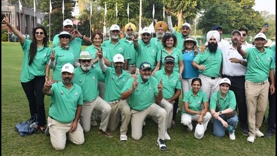Members of the Canam Raptors team posing after winning the inaugural edition of Chandigarh Golf League. (Ravi Kumar/HT) Members of the Canam Raptors team posing after winning the inaugural edition of Chandigarh Golf League. (Ravi Kumar/HT)