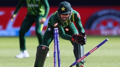 Mohammad Rizwan breaks the stumps in a run-out attempt during the ICC T20 World Cup 2022 match between Pakistan and Netherlands at the Perth Stadium (AFP) Mohammad Rizwan breaks the stumps in a run-out attempt during the ICC T20 World Cup 2022 match between Pakistan and Netherlands at the Perth Stadium (AFP)