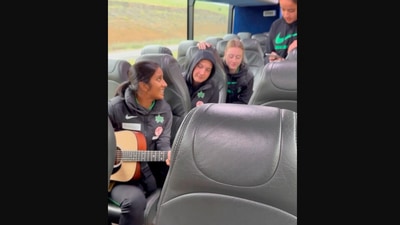 The image, taken from the Instagram video, shows Jemimah Rodrigues singing Channa Mereya with her Melbourne Stars teammates. (Instagram/@jemimahrodrigues)