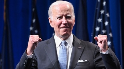 Joe Biden: US President Joe Biden gestures as he arrives to speak at a reception. (AFP) Joe Biden: US President Joe Biden gestures as he arrives to speak at a reception. (AFP)