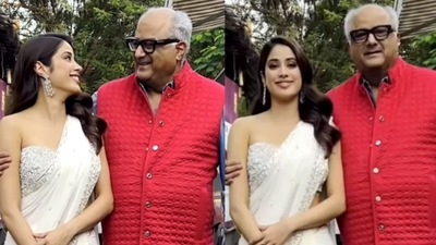 Janhvi Kapoor and Boney Kapoor in Mumbai. (Viral Bhayani) ((Viral Bhayani)) Janhvi Kapoor and Boney Kapoor in Mumbai. (Viral Bhayani) ((Viral Bhayani))