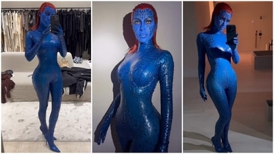 Kim Kardashian transforms into Marvel's Mystique for Halloween 2022. (Instagram/@kimkardashian) Kim Kardashian transforms into Marvel's Mystique for Halloween 2022. (Instagram/@kimkardashian)