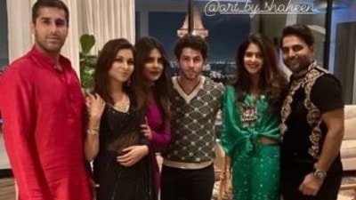 Priyanka Chopra and Nick Jonas with their friends.