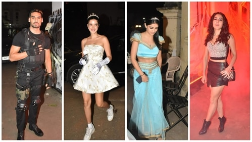 Ahan Shetty, Shanaya Kapoor, Navya Nanda and Sara Ali Khan at Halloween party. (Varinder Chawla) Ahan Shetty, Shanaya Kapoor, Navya Nanda and Sara Ali Khan at Halloween party. (Varinder Chawla)