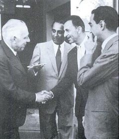 From L-R: Neils Bohr, Homi Bhabha, JRD Tata and Jamshed Bhabha. (@IndiaHistorypic/ Twitter)