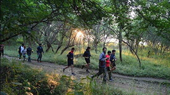 People participate in the ‘Run for the Hills’ marathon organised in Pune on Sunday. (HT PHOTO)