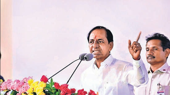 Addressing a rally at bypoll-bound Munugode assembly segment, Telangana chief minister K Chandrasekhar Rao claimed that ‘brokers’ from Delhi offered the sitting legislators ₹100 crore each (ANI)