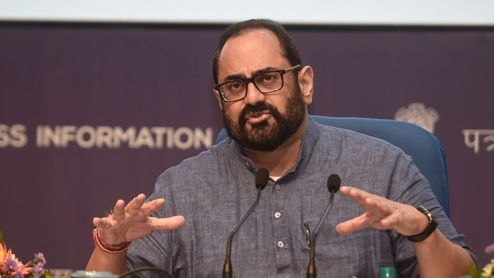 Union minister of state for electronics and IT, skill development, and entrepreneurship Rajeev Chandrasekhar.(PTI)