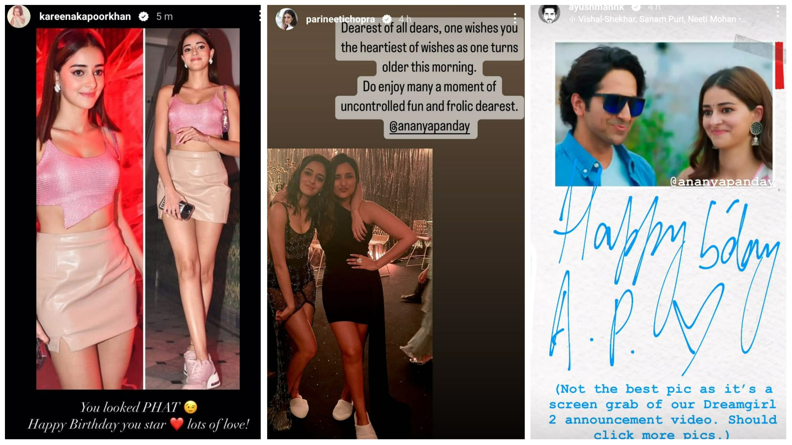 Kareena Kapoor, Parineeti Chopra and Ayushmann Khurrana also wished Ananya Panday on her birthday. Kareena Kapoor, Parineeti Chopra and Ayushmann Khurrana also wished Ananya Panday on her birthday.