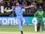 Arshdeep Singh celebrates the dismissal of Rilee Rossouw during the T20 World Cup 2022 Super 12 Group 2 match between India and South Africa, at Perth Stadium.(ANI ) Arshdeep Singh celebrates the dismissal of Rilee Rossouw during the T20 World Cup 2022 Super 12 Group 2 match between India and South Africa, at Perth Stadium.(ANI )