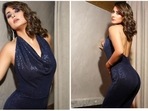 The bold and stylish Hina Khan, known for her imapecable fashion choices, once again dropped jaws in her latest glam avatar in a backless sequins jumpsuit.(Instagram/@hinakhan) The bold and stylish Hina Khan, known for her imapecable fashion choices, once again dropped jaws in her latest glam avatar in a backless sequins jumpsuit.(Instagram/@hinakhan)