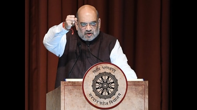 Union home minister Amit Shah addresses during Sardar Vallabhbhai Patel Jayanti celebrations at Sardar Patel Vidyalaya, in New Delhi on Monday. (ANI) Union home minister Amit Shah addresses during Sardar Vallabhbhai Patel Jayanti celebrations at Sardar Patel Vidyalaya, in New Delhi on Monday. (ANI)