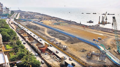 Mumbai, India - Sept. 30, 2022: Aerial view of under construction of Coastal Rd at Worli, in Mumbai, India, on Friday, September 30, 2022. (Photo by Anshuman Poyrekar/ Hindustan Times) (Hindustan Times) Mumbai, India - Sept. 30, 2022: Aerial view of under construction of Coastal Rd at Worli, in Mumbai, India, on Friday, September 30, 2022. (Photo by Anshuman Poyrekar/ Hindustan Times) (Hindustan Times)