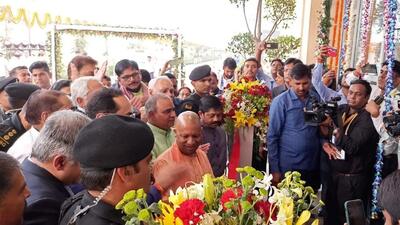 After the event, he left for Gautam Buddha University in Greater Noida to meet party workers and officials. Adityanath will also inaugurate Ganga water and other infrastructure projects in Greater Noida on Tuesday (HT Photo) After the event, he left for Gautam Buddha University in Greater Noida to meet party workers and officials. Adityanath will also inaugurate Ganga water and other infrastructure projects in Greater Noida on Tuesday (HT Photo)