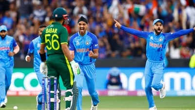 Babar Azam was dismissed for a golden duck vs India. (ICC Twitter) Babar Azam was dismissed for a golden duck vs India. (ICC Twitter)