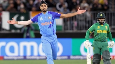 Arshdeep Singh celebrates the dismissal of Rilee Rossouw during the T20 World Cup 2022 Super 12 Group 2 match between India and South Africa, at Perth Stadium. (ANI ) Arshdeep Singh celebrates the dismissal of Rilee Rossouw during the T20 World Cup 2022 Super 12 Group 2 match between India and South Africa, at Perth Stadium. (ANI )