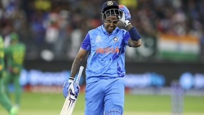 Suryakumar Yadav walks from the field after he was dismissed during the T20 World Cup match between India and South Africa in Perth (AP) Suryakumar Yadav walks from the field after he was dismissed during the T20 World Cup match between India and South Africa in Perth (AP)
