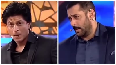 Shah Rukh Khan and Salman Khan imitating each other on Bigg Boss 9. Shah Rukh Khan and Salman Khan imitating each other on Bigg Boss 9.