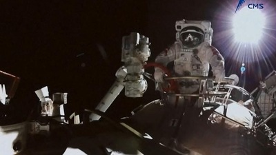 Chinese astronaut Zhai Zhigang stepping outside China’s Tiangong space station. (AFP File)