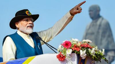 Prime Minister Narendra Modi speaks at an event to commemorate National Unity Day to mark the birth anniversary of Sardar Vallabhbhai Patel at Kevadia in Narmada district on Monday (PTI) Prime Minister Narendra Modi speaks at an event to commemorate National Unity Day to mark the birth anniversary of Sardar Vallabhbhai Patel at Kevadia in Narmada district on Monday (PTI)