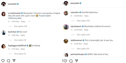 Celebrity comments on Virat Kohli's post. Celebrity comments on Virat Kohli's post.