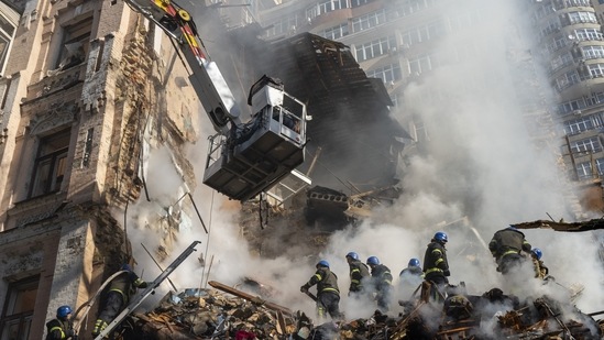 Russia-Ukraine War: Firefighters work after a drone attack on buildings in Kyiv, Ukraine. (AP File)