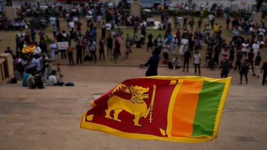 Sri Lanka Economic Crisis: A Sri Lankan flag is waved by a protester.(AP File) Sri Lanka Economic Crisis: A Sri Lankan flag is waved by a protester.(AP File)