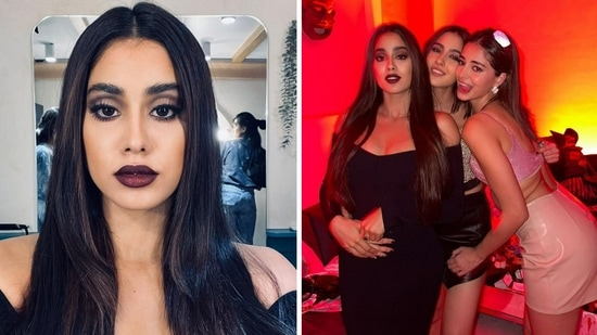 Janhvi Kapoor dressed up as Morticia Addams from The Addams Family in a full-sleeves black bodycon dress paired with black heels and dark lips. She also styled her hair in the same way. 