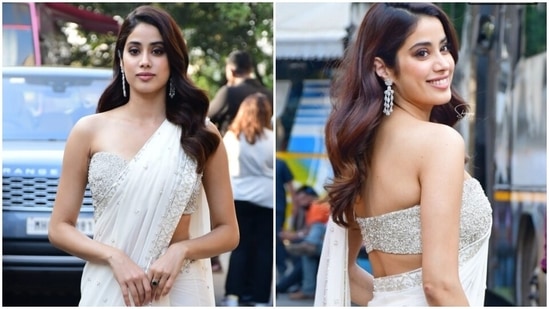 nude drape sari with bralette blouse