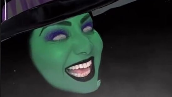 Shilpa Shetty took a shortcut by uploading a video of herself with a Halloween filter. She turned a witch with a green face, hazy eyes, dark lips and a black hat.