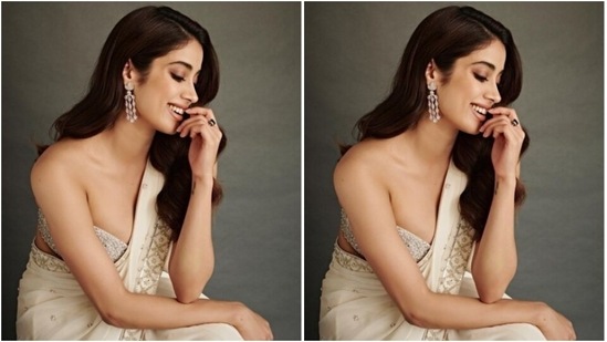 In stunning silver danglers and a ring, Janhvi minimally accessorised her look for the day. (Instagram/@janhvikapoor)