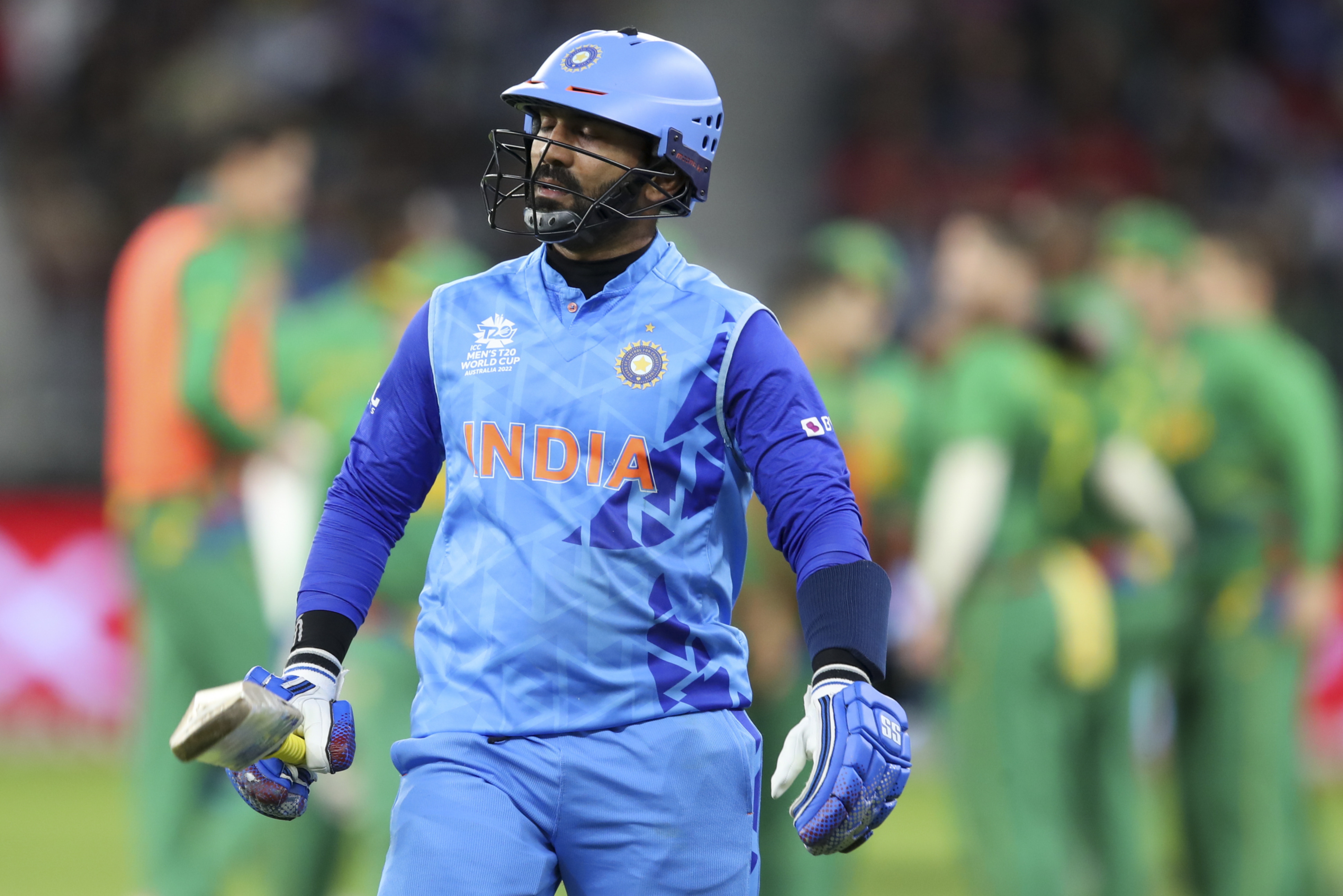 Dinesh Karthik walks from the field after he was dismissed during the T20 World Cup match between India and South Africa in Perth (AP) Dinesh Karthik walks from the field after he was dismissed during the T20 World Cup match between India and South Africa in Perth (AP)