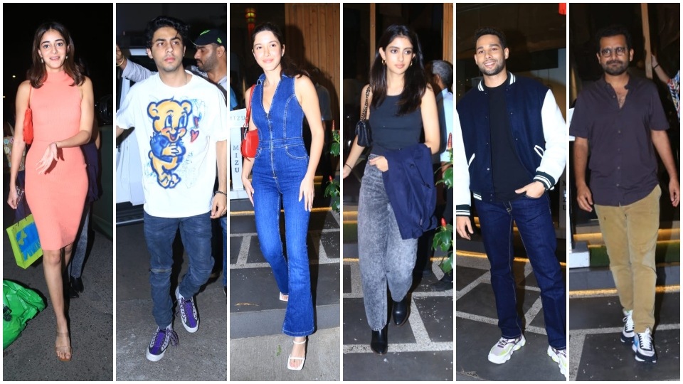 Aryan Khan, Shanaya Kapoor, Navya Nanda, Siddhant Chaturvedi and Shakun Batra attend Ananya Panday birthday bash. (HT Photo/Varinder Chawla) Aryan Khan, Shanaya Kapoor, Navya Nanda, Siddhant Chaturvedi and Shakun Batra attend Ananya Panday birthday bash. (HT Photo/Varinder Chawla)