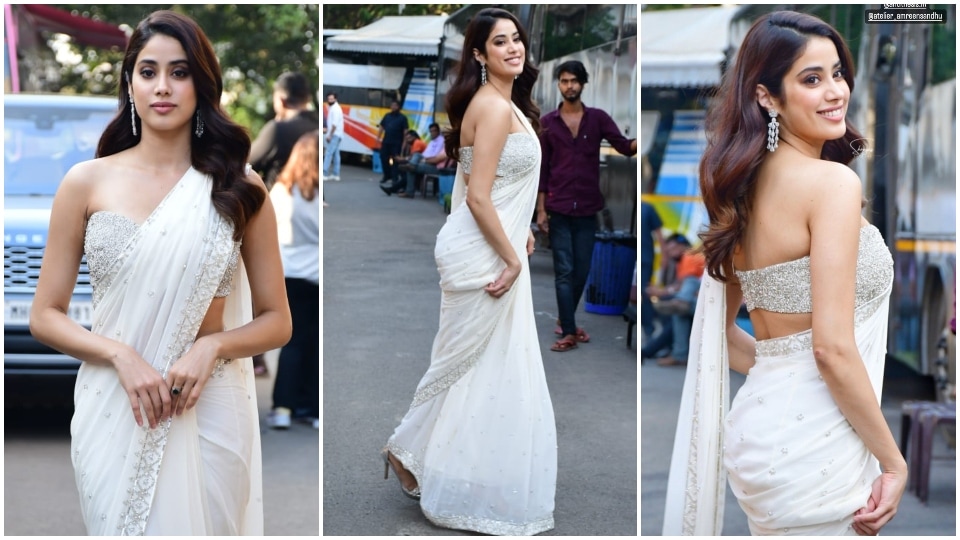 Janhvi Kapoor Looks Ethereal In White Sequin Saree With Backless Bralette  Blouse