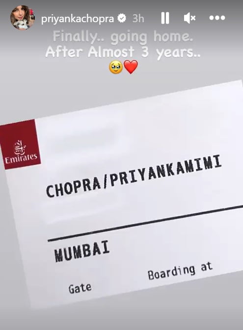 Priyanka Chopra shared a glimpse of her travel plans.