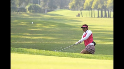A player in action at the Punjab Open Ladies Championship at the Chandigarh Golf Club greens on Tuesday. (Ravi Kumar/HT) A player in action at the Punjab Open Ladies Championship at the Chandigarh Golf Club greens on Tuesday. (Ravi Kumar/HT)