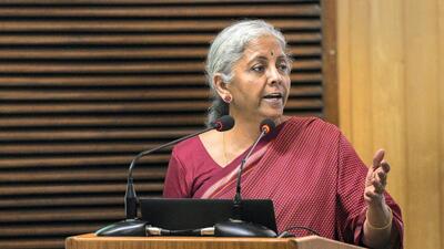 Union finance minister Nirmala Sitharaman speaks during ICRIER's 14th Annual International G-20 Conference, in New Delhi on Tuesday. (PTI) Union finance minister Nirmala Sitharaman speaks during ICRIER's 14th Annual International G-20 Conference, in New Delhi on Tuesday. (PTI)