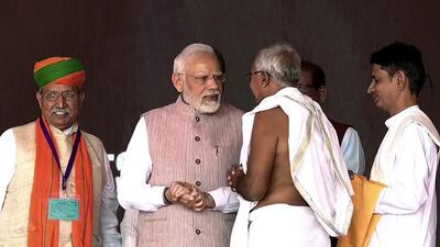 Prime Minister Narendra Modil at the 'Mangarh Dham Ki Gaurav Gatha' programme, in Banswara district of Rajasthan on Tuesday. (ANI) Prime Minister Narendra Modil at the 'Mangarh Dham Ki Gaurav Gatha' programme, in Banswara district of Rajasthan on Tuesday. (ANI)