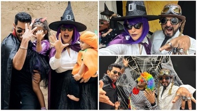 Neha Dhupia and Angad Bedi recently celebrated Halloween with their two kids and friends. Nikhil Chinapa and Soha Ali Khan joined the Bedi's at the party. (Instagram/@nehadhupia) Neha Dhupia and Angad Bedi recently celebrated Halloween with their two kids and friends. Nikhil Chinapa and Soha Ali Khan joined the Bedi's at the party. (Instagram/@nehadhupia)