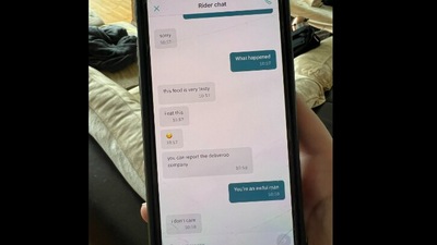 Food delivery agent's chat. (Twitter/@BodyBagnall) Food delivery agent's chat. (Twitter/@BodyBagnall)