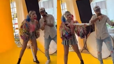 Katrina Kaif and Vicky Kaushal in a BTS video. Katrina Kaif and Vicky Kaushal in a BTS video.