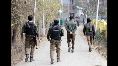 A joint team of Army, CRPF and Special Operation Group of police during a cordon and search operation against the hiding terrorist at Simthan in Bijbehara in south Kashmir’s Anantnag district, on Tuesday. (ANI) A joint team of Army, CRPF and Special Operation Group of police during a cordon and search operation against the hiding terrorist at Simthan in Bijbehara in south Kashmir’s Anantnag district, on Tuesday. (ANI)