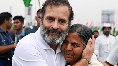 Congress leader Rahul Gandhi with the mother of deceased student, Rohith Vemula, in Shamshabad on Tuesday. (Congress Twitter) Congress leader Rahul Gandhi with the mother of deceased student, Rohith Vemula, in Shamshabad on Tuesday. (Congress Twitter)