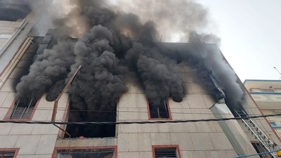 Delhi: Fire breaks out at a factory in Narela Industrial Area. Delhi: Fire breaks out at a factory in Narela Industrial Area.