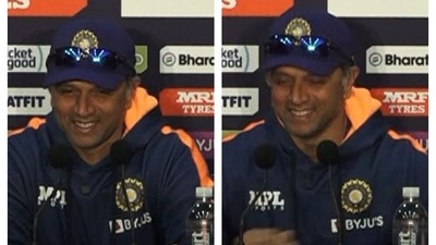 Rahul Dravid laughed during the press conference Rahul Dravid laughed during the press conference