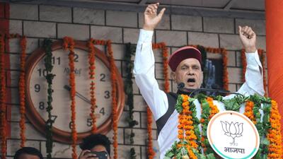 Prem Kumar Dhumal, senior Bharatiya Janata Party leader from Himachal Pradesh, during an election rally in Hamirpur ahead of the state polls in 2017. (Anil Dayal/ HT File Photo) Prem Kumar Dhumal, senior Bharatiya Janata Party leader from Himachal Pradesh, during an election rally in Hamirpur ahead of the state polls in 2017. (Anil Dayal/ HT File Photo)